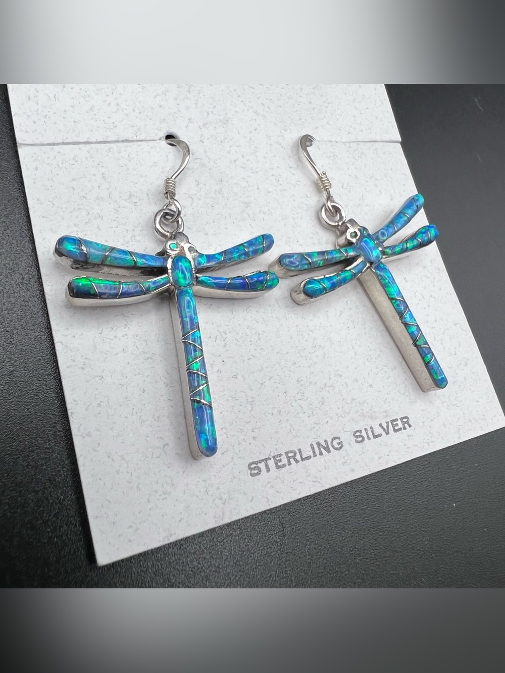 Opal Inlay Dragonfly Earrings - Picture 2 of 5